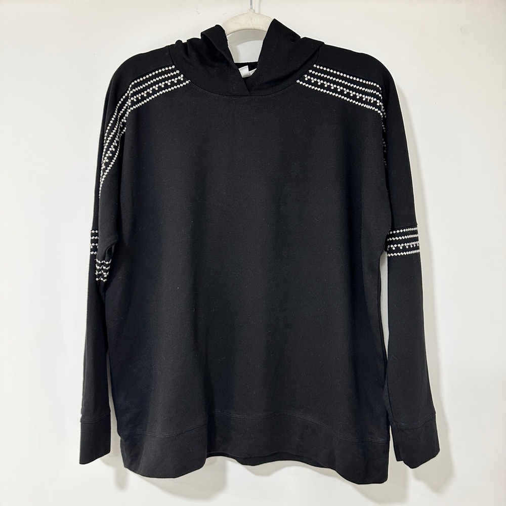 J. Jill‎ Fit Embroidered Sleeve Hoodie Women S Black Cotton Modal | Athleisure